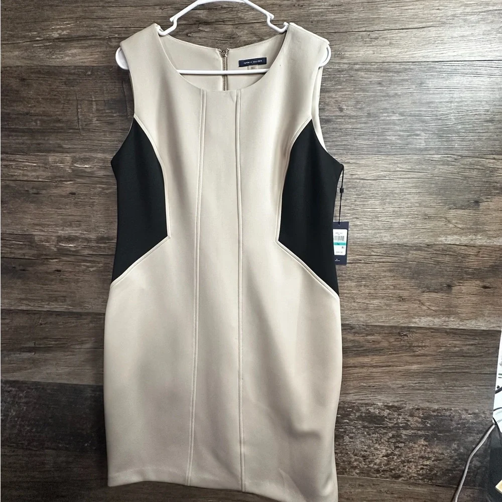 Tommy Hilfiger Sheath Dress Cream and Black Midi - Picture 1 of 9